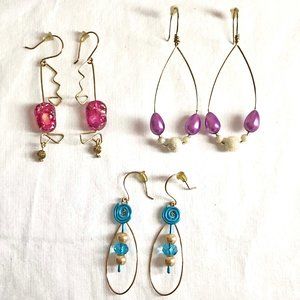 Long Gold Tone Earrings -  3 pair - Handcrafted